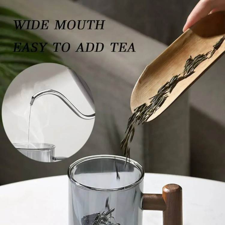 لیوان دمنوش پیرکس دسته چوبی